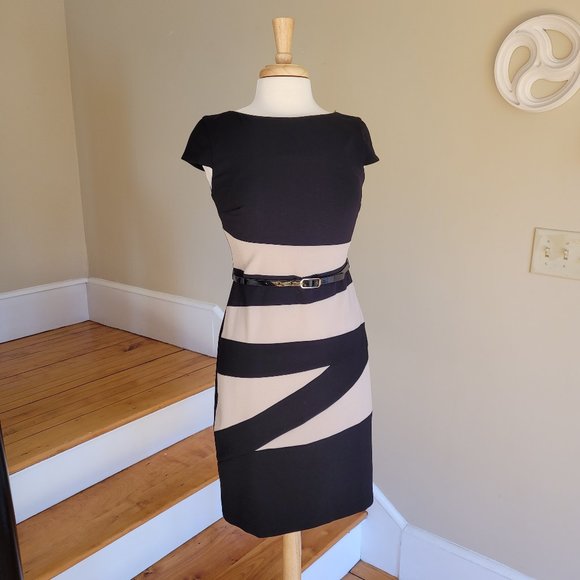 Bodycon Color Block Cap Sleeve Belted Dress by AB Studio.  Size 4 - Picture 1 of 9